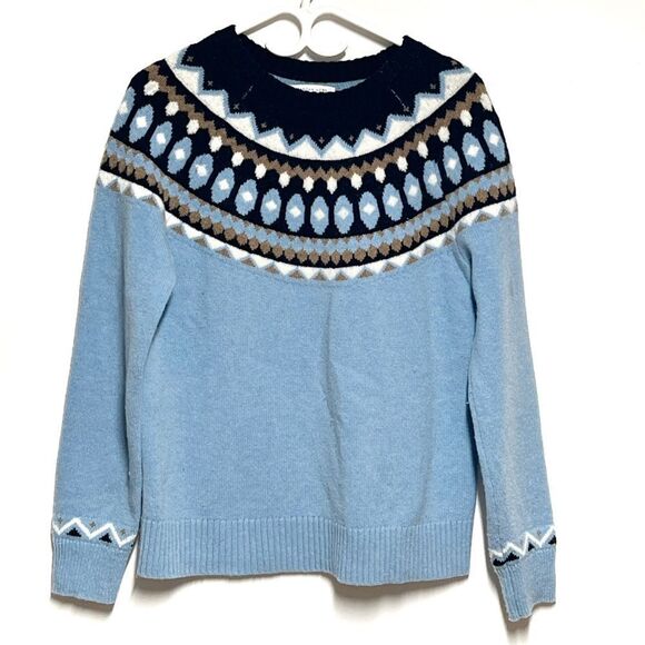 Anthropologie Tabitha Webb Blue Fair Isle Crewneck Sweater Sz M - Picture 3 of 5